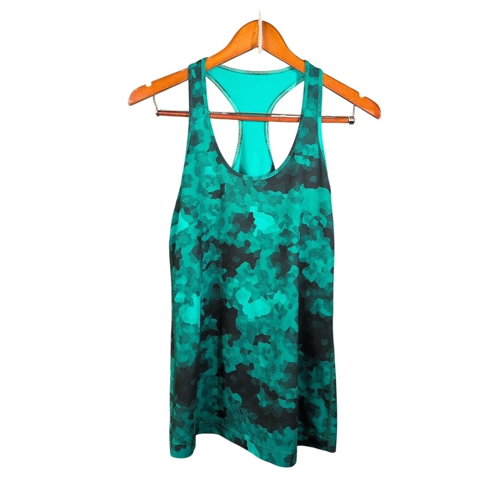 Lululemon Cool Racerback Tank Top Green Black Camo Pixelated Athletic Womens
